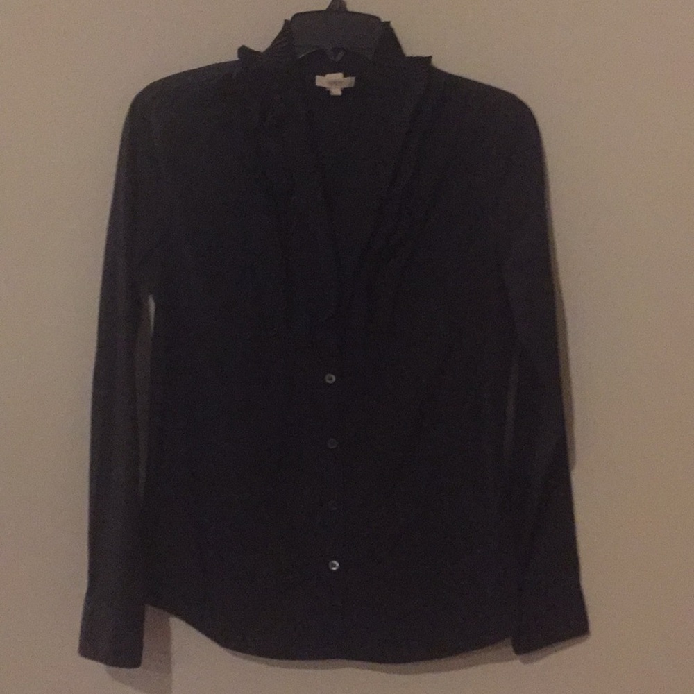 Black ruffled collar JCrew Black Blouse